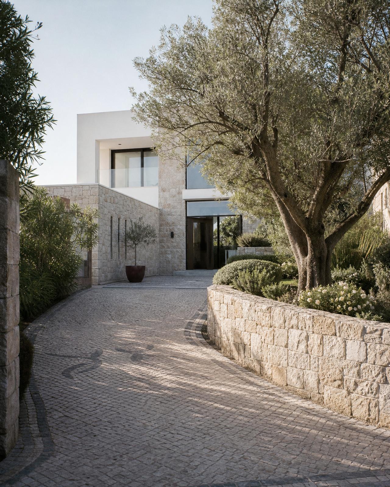 Entrada de moradia premium com calçada portuguesa